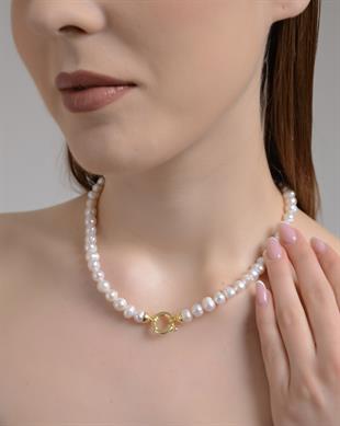 Altın Kaplama 925 Ayar Gümüş İnci Kolye