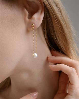 Altın Kaplama 925 Ayar Gümüş İnci Küpe