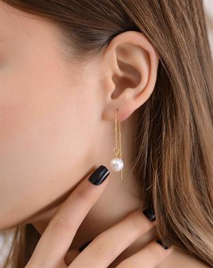 Altın Kaplama 925 Ayar Gümüş İnci Küpe