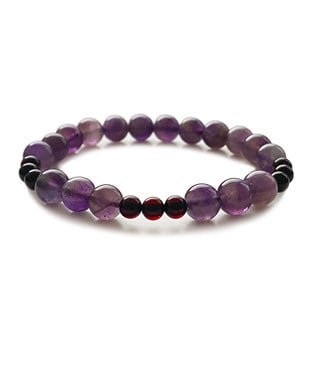 Ametist Taşlı Vişne Rengi Kehribar Bileklik