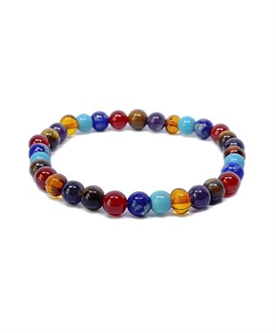 Ametist Turkuaz Akik Kaplangözü Lapis Taşlı Karamel Rengi Anne Kehribar Bileklik