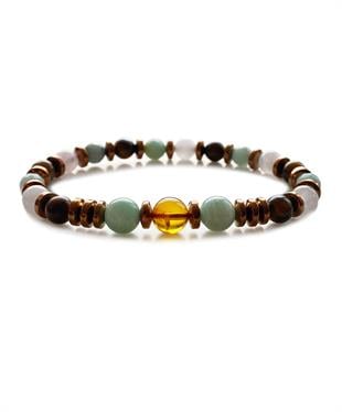 Aventurin Rodonit Quartz Hematit Taşlı Bal Rengi Kehribar Bileklik