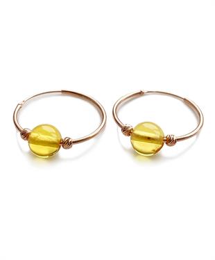 Bal Rengi Kehribar Halka Gümüş Küpe