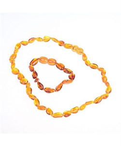 Bal Rengi Yassı Kehribar Kolye ve Kehribar Bileklik Seti