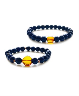 Sevgililer Gününe Özel Lapis Taşlı Karamel Rengi Çift Kehribar Bileklik