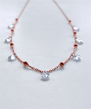 Damla Taşlı Top Detaylı Gümüş Kolye