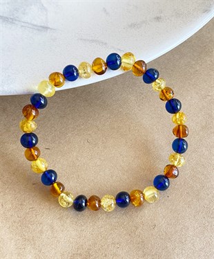 Dominik Mavisi Çok Renkli Anne Kehribar Bileklik