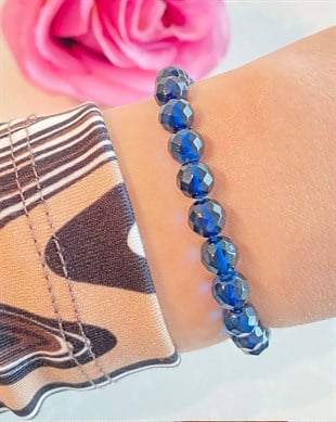 Fasetli Mavi Kehribar Bileklik
