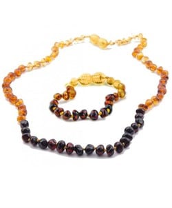 Gökkuşağı Kehribar Kolye ve Kehribar Bileklik Seti