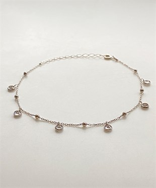 Gurmet Beyaz Taşlı Top Detaylı Gümüş Halhal