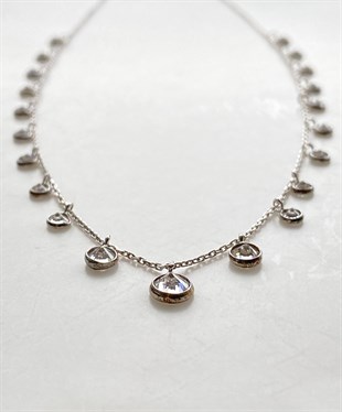 Gurmet Taşlı Top Detaylı Gümüş Kolye