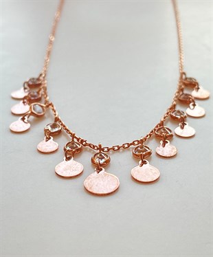 Gurmet Taşlı Yuvarlak Pul Gümüş Kolye