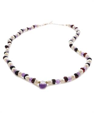 İnci Ametist Hematit Taşlı Vişne Rengi Anne Kehribar Kolyesi