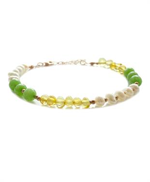 İnci Yeşim Taşlı Limon Rengi Kehribar Bileklik