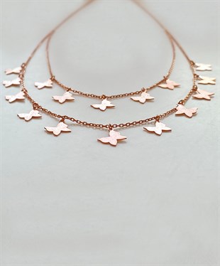 İkili Kelebek Gümüş Kolye