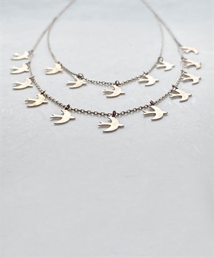 İkili Kırlangıç Gümüş Kolye