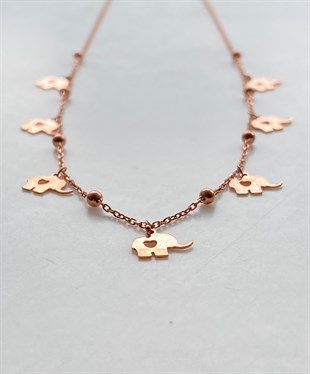 Kalp Detaylı Fil Gümüş Kolye