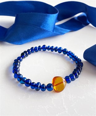 Kalpli Mavi Anne Kehribar Bileklik