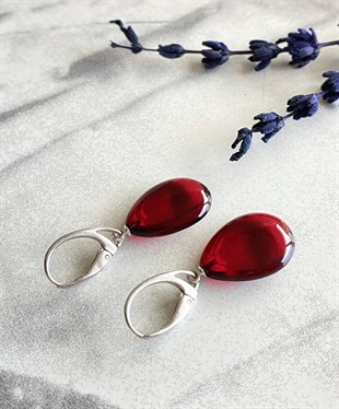 925 Ayar Gümüş Kırmızı Kehribar Küpe