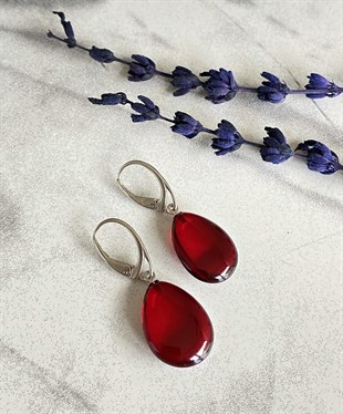 925 Ayar Gümüş Kırmızı Kehribar Küpe