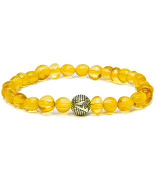 Kişiye Özel Harfli Bal Rengi Anne Kehribar Bileklik