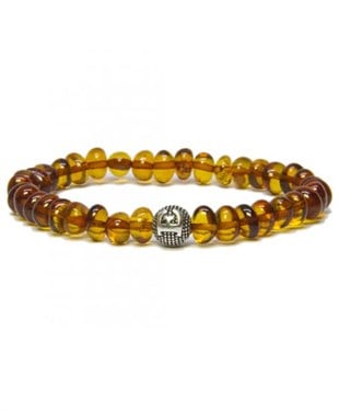 Kişiye Özel Harfli Karamel Rengi Baba Kehribar Bileklik