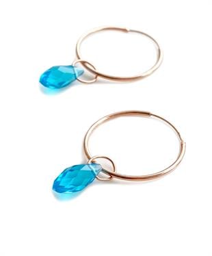 Kristal Mavi Halka Gümüş Küpe