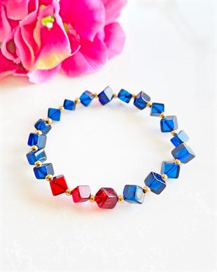 Küp Kesim Mavi ve Kırmızı Kehribar Bileklik