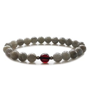 Labradorit Taşlı Vişne Rengi Kehribar Bileklik