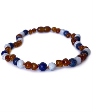 Lapis Ay Taşlı Karamel Rengi Kehribar Kolye