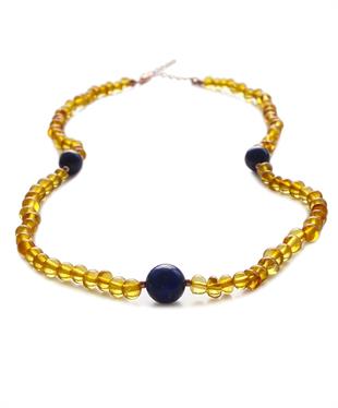 Lapis Taşlı Gümüş Zincirli Bal Rengi Anne Kehribar Kolye