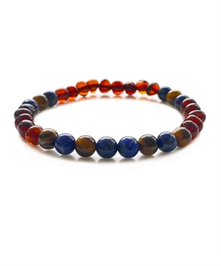 Lapis Taşlı Karamel Rengi Kehribar Bileklik