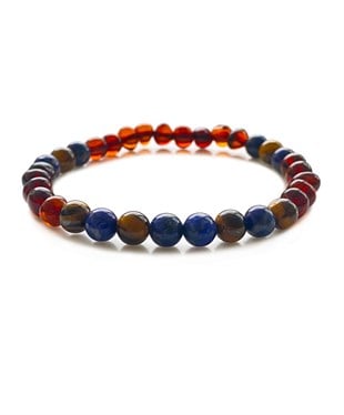 Lapis Taşlı Karamel Rengi Kehribar Bileklik