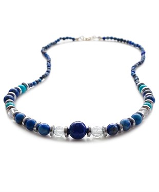 Lapis Turkuaz Kristal Quartz Hematit Taşlı Doğal Taş Kolye