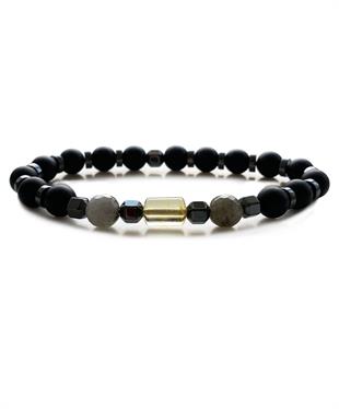 Mat Onyx Labradorit Hematit Taşlı Limon Rengi Kehribar Bileklik