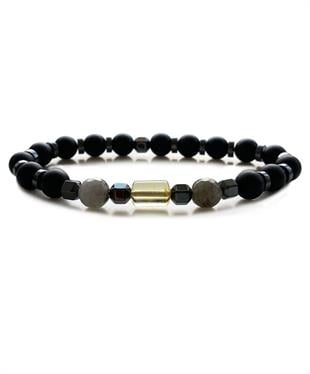 Mat Onyx Labradorit Hematit Taşlı Limon Rengi Kehribar Bileklik