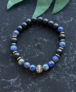 Mat Onyx Lapis Hematit Taşlı Gümüş Detaylı Doğal Taş Bileklik