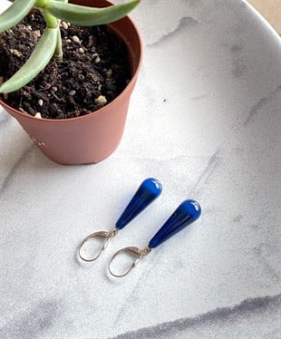 925 Ayar Gümüş Mavi Kehribar Küpe