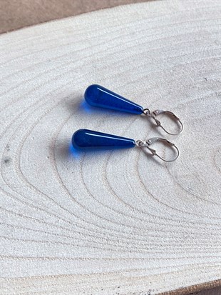 925 Ayar Gümüş Mavi Kehribar Küpe