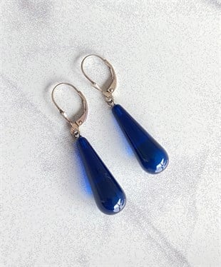 925 Ayar Gümüş Mavi Kehribar Küpe