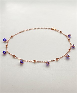 Nazar Boncuklu Top Detaylı Gümüş Halhal