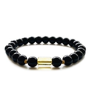 Onyx Taşlı Limon Rengi Kehribar Bileklik