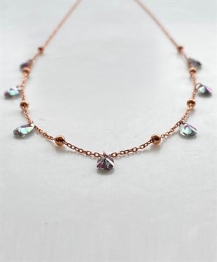 Oval Siyah Saydam Taşlı Top Detaylı Gümüş Kolye