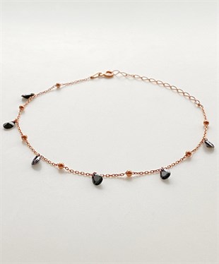 Oval Siyah Taşlı Top Detaylı Gümüş Halhal