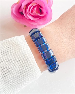 Özel Kesim Mavi Kehribar Bileklik