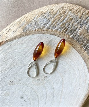 925 Ayar Gümüş Su Damlası Kehribar Küpe