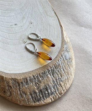 925 Ayar Gümüş Su Damlası Kehribar Küpe