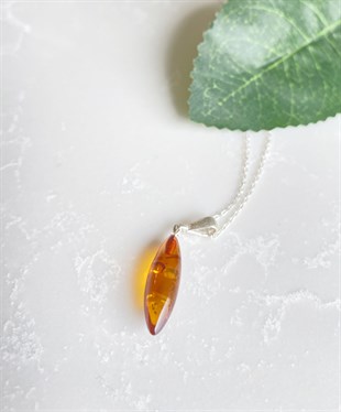 Özel Seri 925 Ayar Gümüş Su Damlası Kehribar Kolye