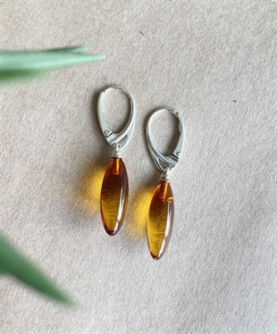 925 Ayar Gümüş Su Damlası Kehribar Küpe