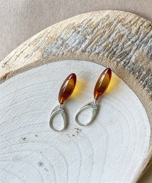 925 Ayar Gümüş Su Damlası Kehribar Küpe